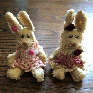 Lot of 2 Bunnies with Crochet Dresses
